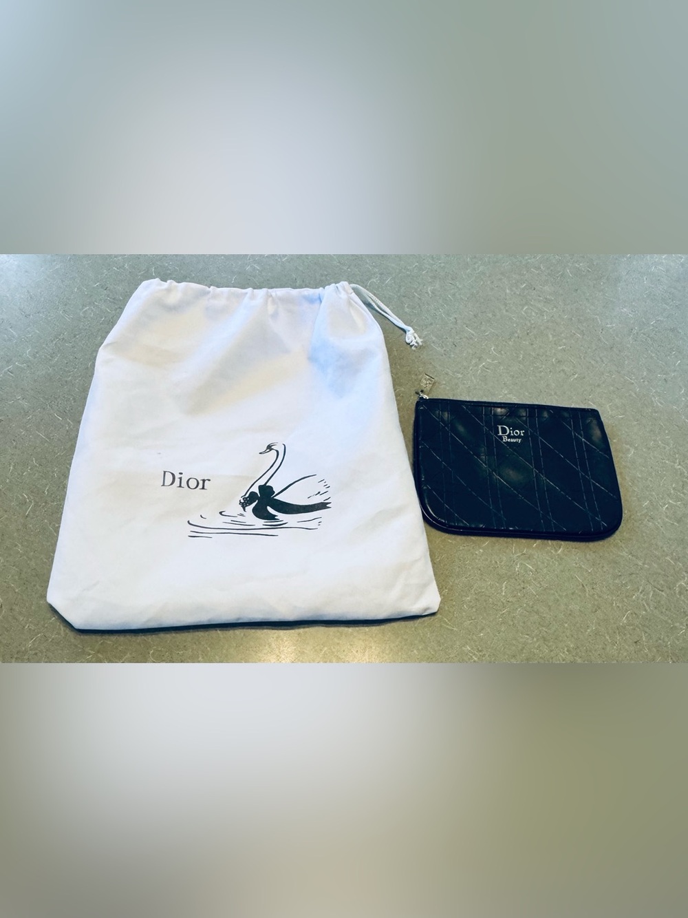 Dior Beauty Black Cannage Cosmetic Pouch + Swan Drawstring Bag